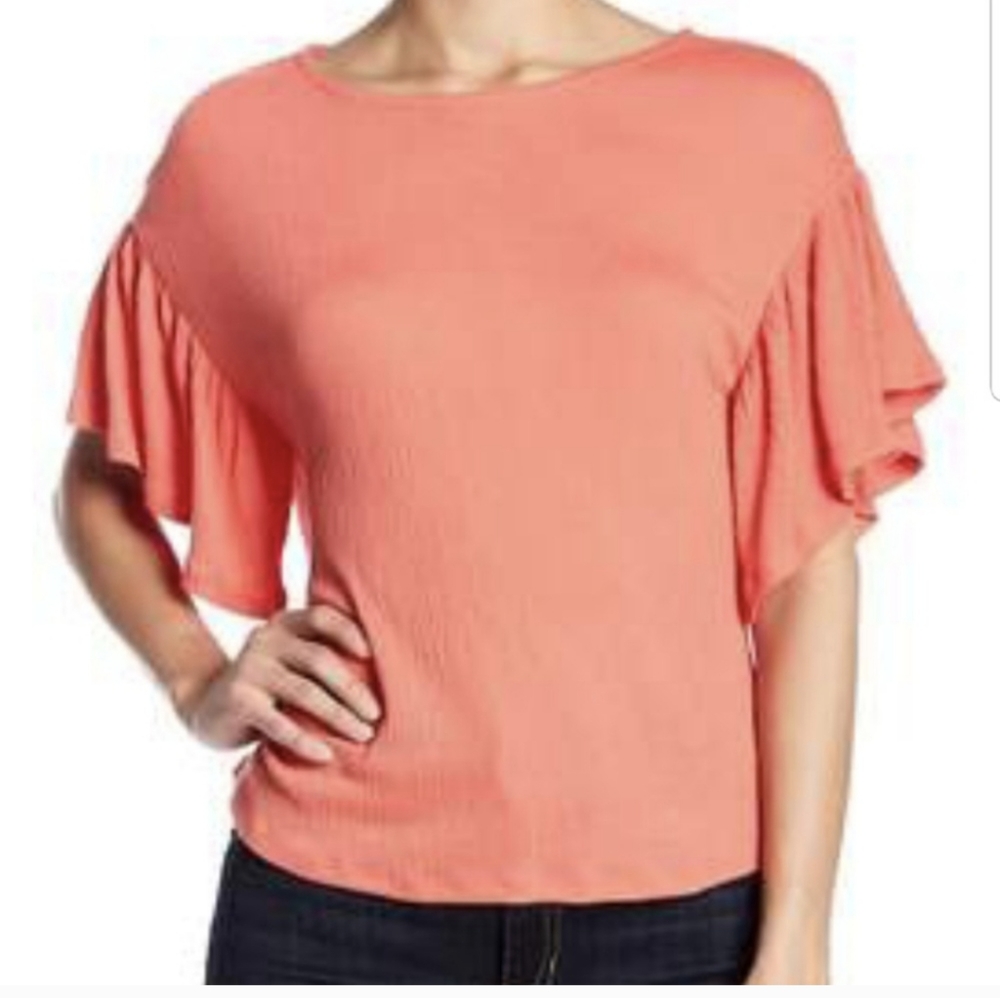 Ruffled Sleeve Textured Top